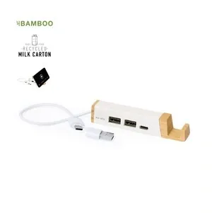 Puerto usb con soporte para smartphone de bambú reciclado