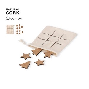 Juego de tres en raya de corcho natural con bolsa de algodón