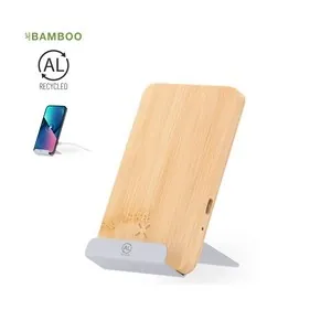Cargador inalámbrico 15w con soporte de bambú