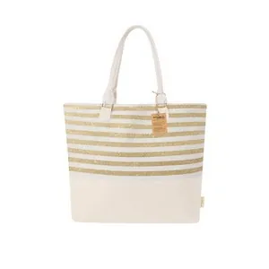 Bolsa de algodón reciclado con diseño a rayas doradas