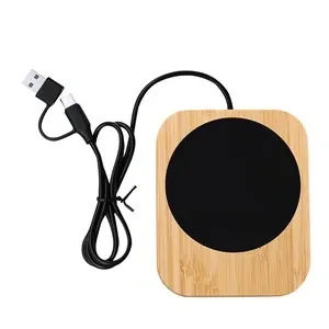 Calentador de tazas de bambú con conexión usb y tipo c