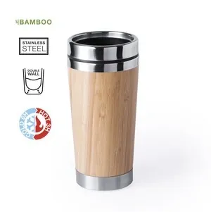Vaso nature acero inox y bambú con tapa dosificadora