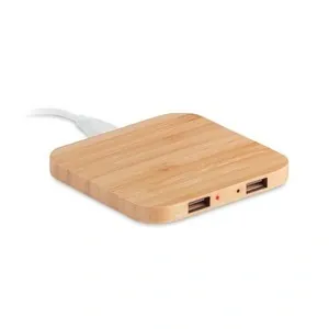 Base de carga inalámbrica de bambú con 2 puertos usb