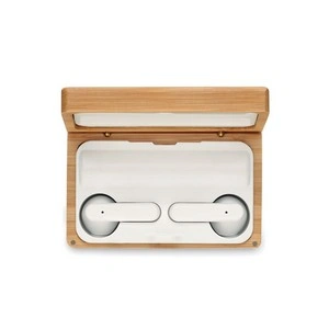 Auriculares tws con micrófono y estuche de bambú