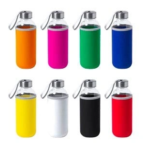 Bidón de cristal con funda de neopreno elegante