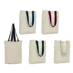 Bolsa de algodón resistente con asas largas y coloridas