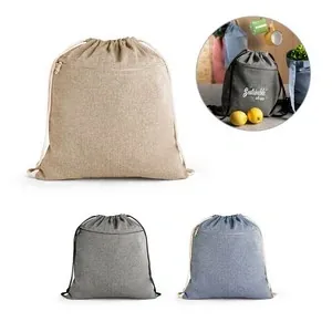 Bolsa de cordón de algodón reciclado con bolsillo
