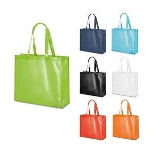 Bolsa no tejida laminada brillante con asas largas