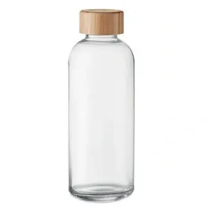 Botella de vidrio anti fugas con tapa de bambú