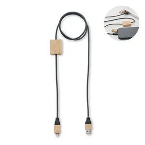 Cable adaptador de carga 60 w rpet con detalles de bambú