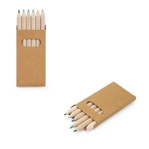 Caja de cartón con 6 lápices de colores en madera