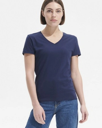Camiseta de cuello pico algodón para mujer 130gsm