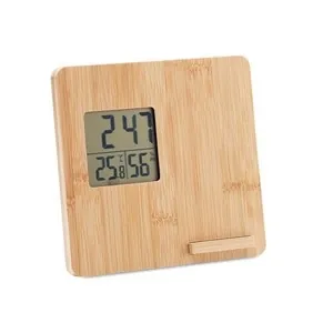 Cargador inalámbrico 10w con reloj y soporte en bambú
