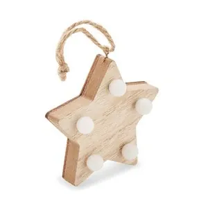 Estrella de madera con luz led y cuerda para colgar