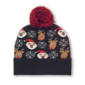 Gorro de punto navideño con puño y borla