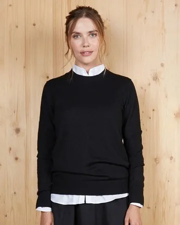Jersey de cuello redondo poliester y lana merina para mujer