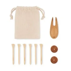 Set de accesorios de golf en bambú con bolsa orgánica