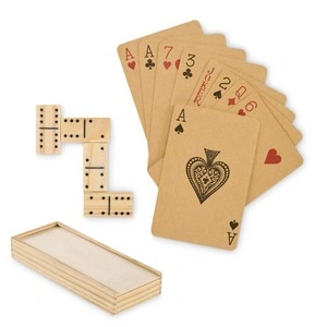 Dominó y cartas de madera reciclada en caja de mdf