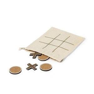 Juego tres en raya de corcho natural con bolsa de algodón