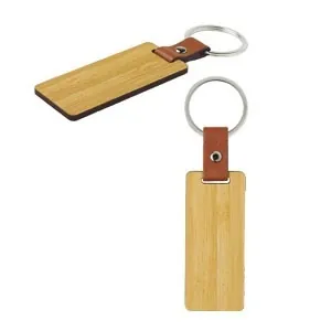 Llavero de bambú y cuero pu personalizable