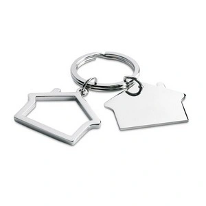 Llavero de metal en forma de casa con caja de regalo