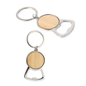 Llavero de metal y bambú diseño ecológico