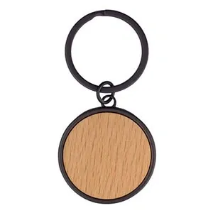 Llavero metálico negro con placa de madera para láser