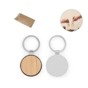 Gaston round llavero redondo de hierro y bambú personalizable
