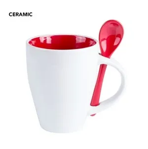 Taza de cerámica con cuchara integrada en colores vivos
