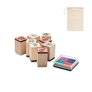 Set de 8 sellos navideños de madera con tinteros multicolores