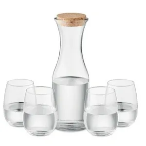 Set de vasos de vidrio reciclado con jarra y tapa de corcho