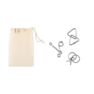 Set de 3 rompecabezas de metal en funda de algodón