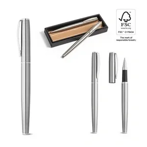 Set de bolígrafo y roller acero inoxidable escritura negra