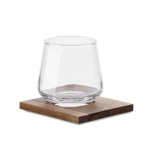 Set de vasos cortos para whisky con posavasos de madera