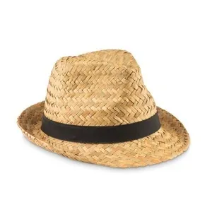Sombrero de paja natural con cinta de poliéster