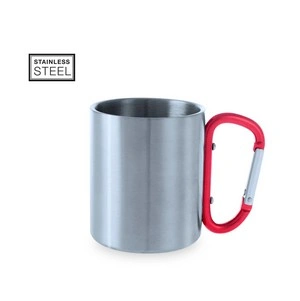 Taza de acero inox con asa mosquetón en vivos colores