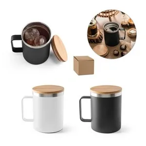 Taza de acero inoxidable con tapa de bambú aislante