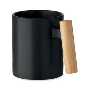 Taza de cerámica 320 ml con asa de madera