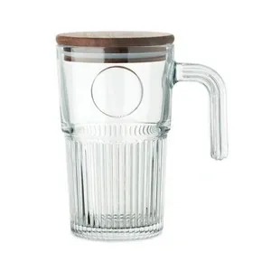 Taza de cristal 450 ml con tapa de acacia fsc