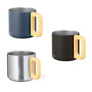 Taza de doble pared en acero reciclado con asa de madera