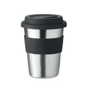 Vaso de acero inoxidable con tapa y asa de silicona