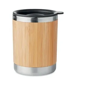 Vaso de acero inox doble pared con carcasa de bambú