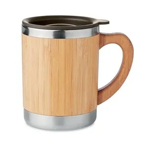 Taza de acero inoxidable con carcasa de bambú