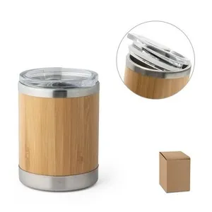 Vaso de acero inoxidable y bambú con aislamiento