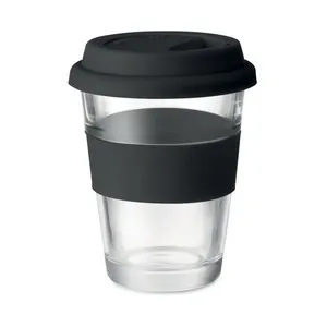 Vaso de cristal con tapa y faja antideslizante
