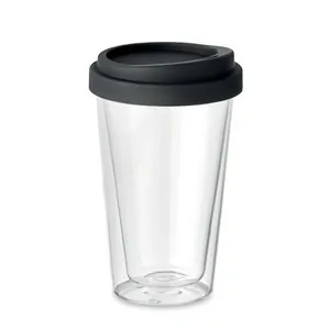 Vaso de cristal borosilicato doble pared con tapa