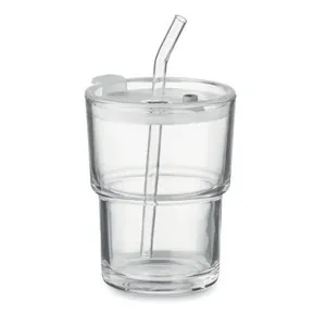 Vaso de cristal con tapa y pajita extraíble