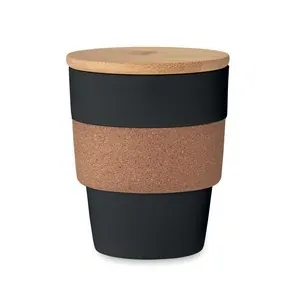 Vaso de pared simple con funda de corcho y tapa de bambú
