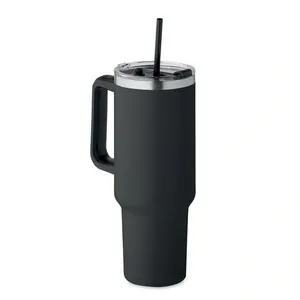 Vaso de acero inoxidable reciclado con tapa y pajita