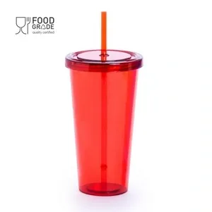 Vaso ps transparente de 750ml con tapa y pajita